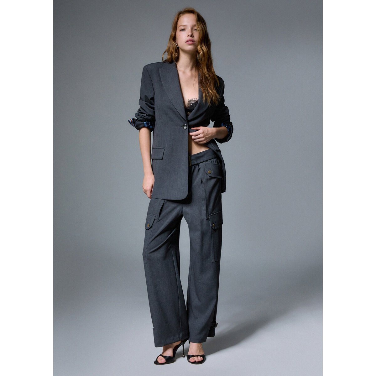 Pantalon cargo en flanelle vert foncé, LIU JO