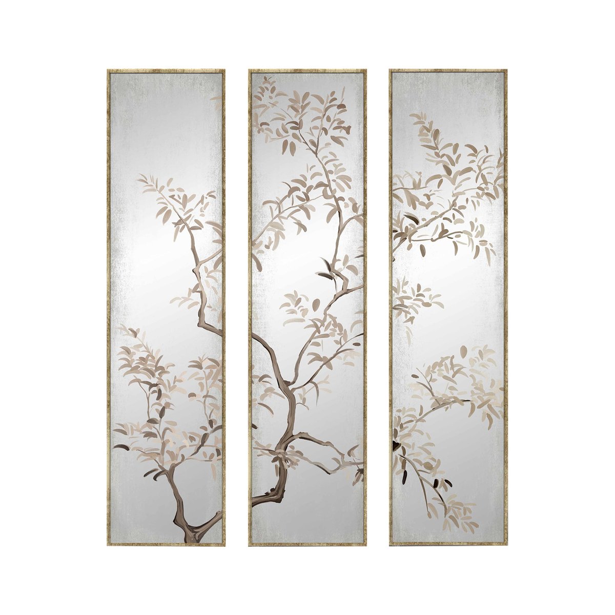Miroir triptyque imprimé arbre 30x120cm or, EMDE