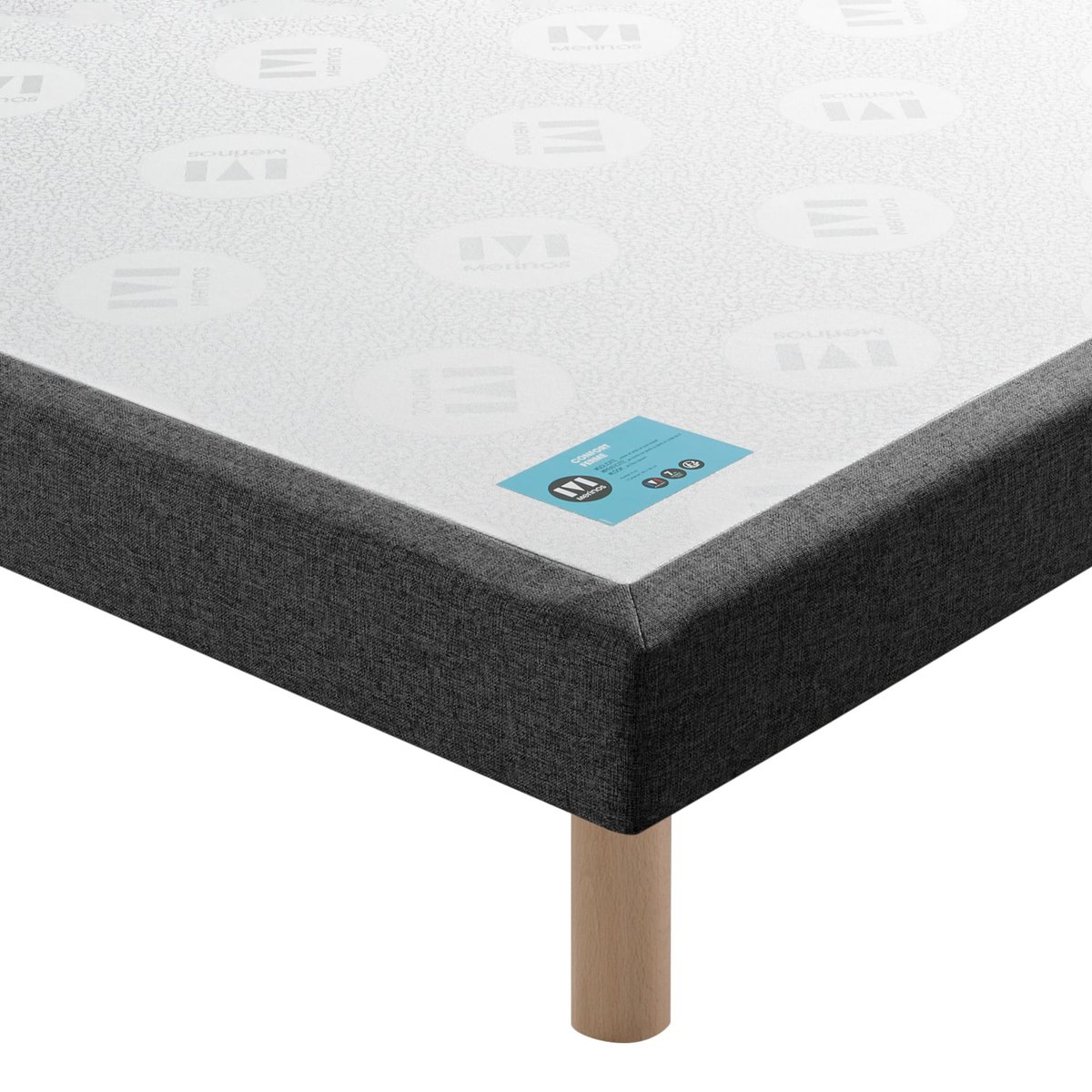 Ensemble matelas ressorts ensachés, mémoire de forme et latex FULL BED, sommier medium et pieds blanc, MERINOS