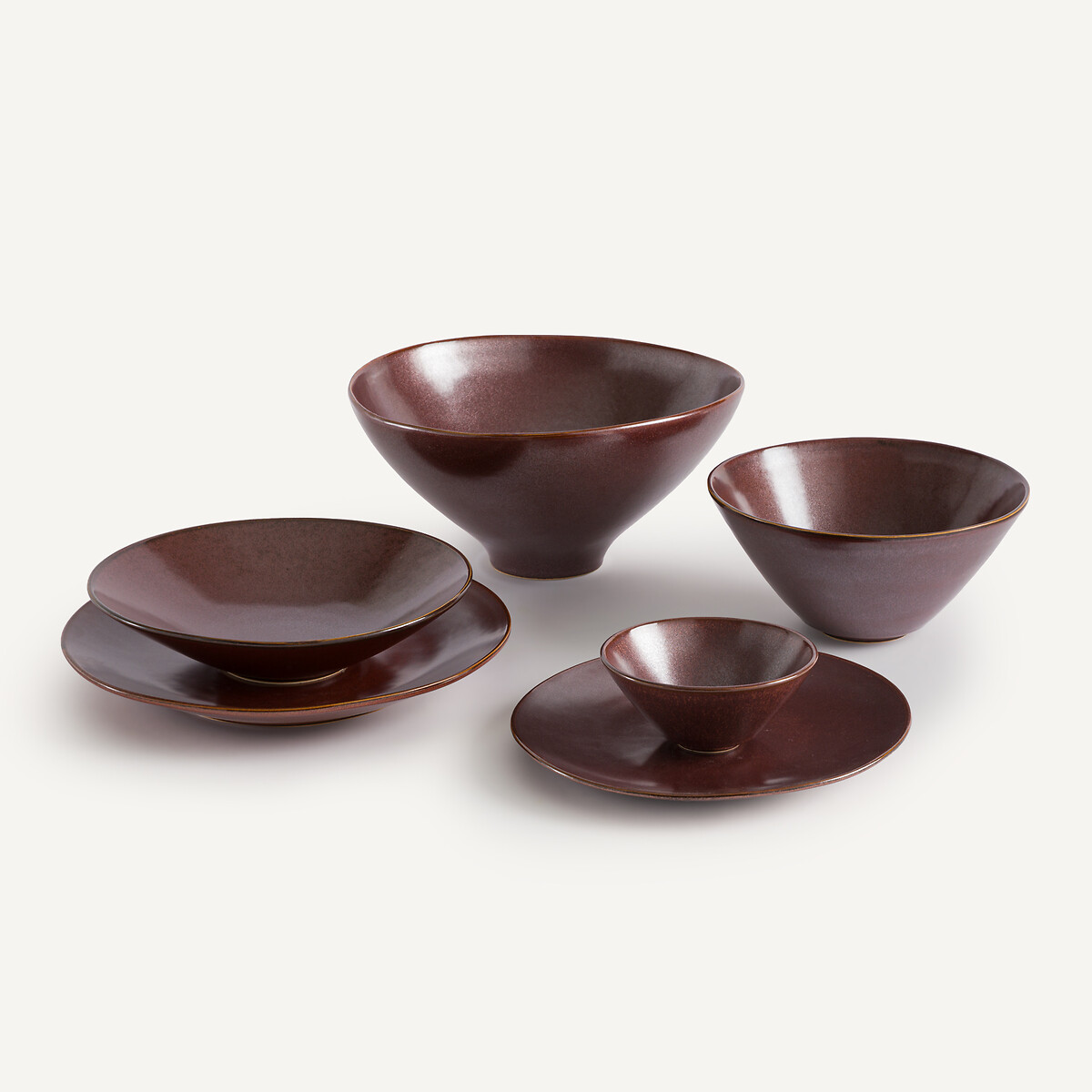 Lot de 4 assiettes creuses en grès émaillé, KANSO rouge, AM.PM