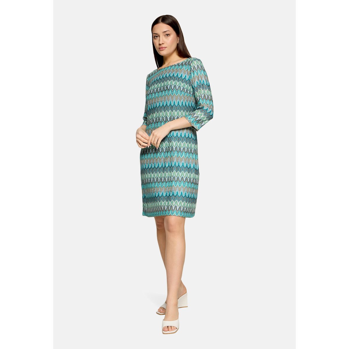 Robe droite à manches 3/4 bleu/vert, BETTY BARCLAY