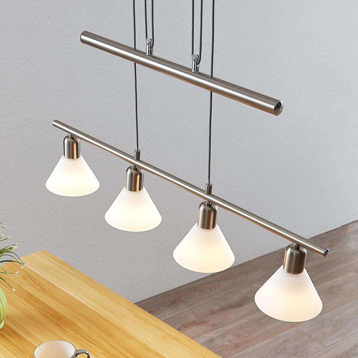 Suspension en métal moderne, Delira blanc, nickel satiné, LINDBY