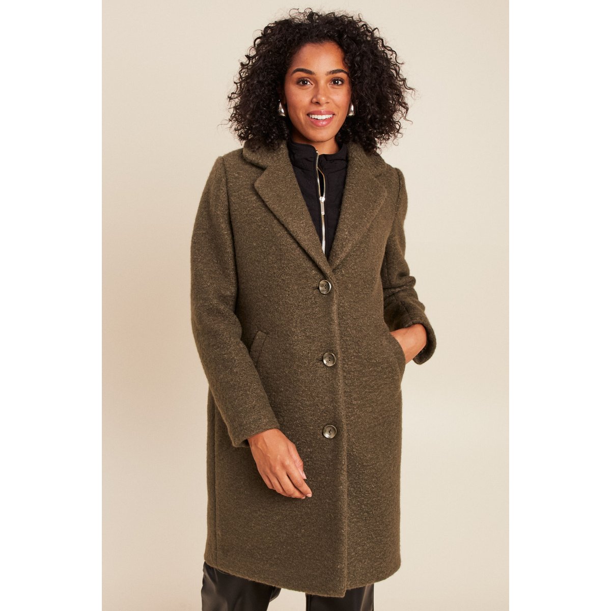 Manteau 2 en 1 col montant doublé vert kaki, BREAL