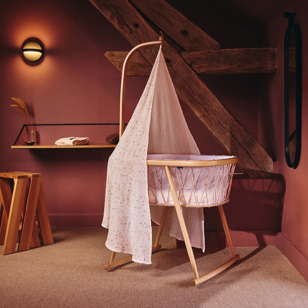 Pack berceau Kumi et matelas + alèse et drap housse blanc couleur unique, CHARLIE CRANE