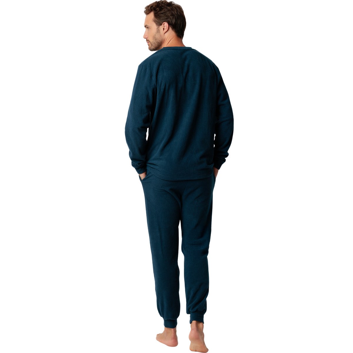 Pyjama pantalon top manches longues Checks Texture bleu, ADMAS