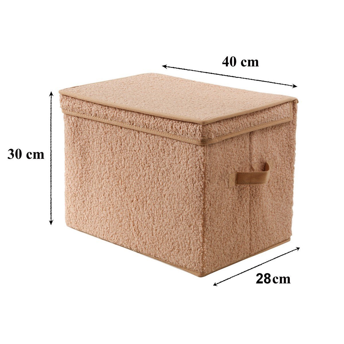 Boîte rangement haute avec couvercle tissu bouclette beige - H30 cm beige, CALICOSY