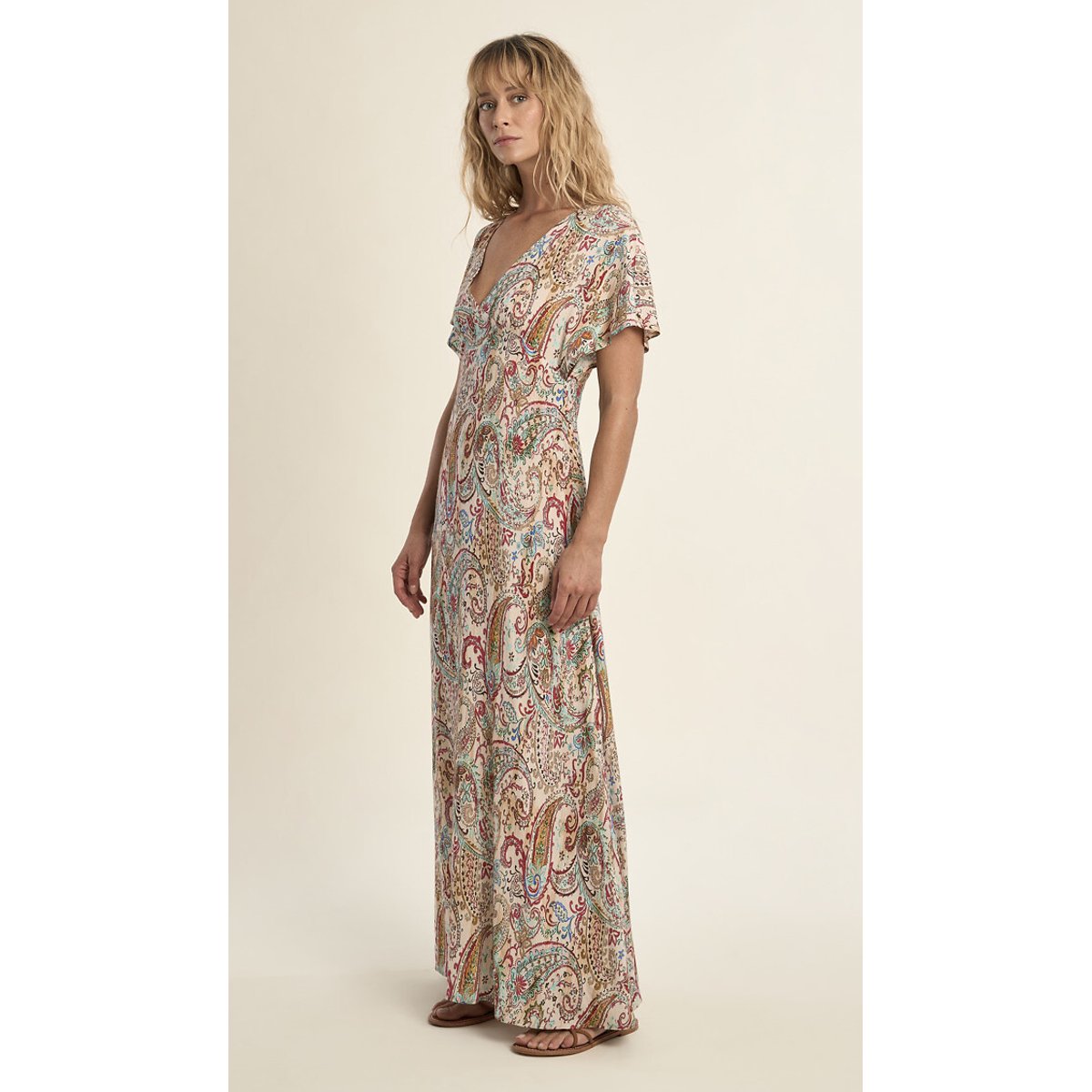 Robe longue imprimée manches courtes imprimé multicolore, MOLLY BRACKEN