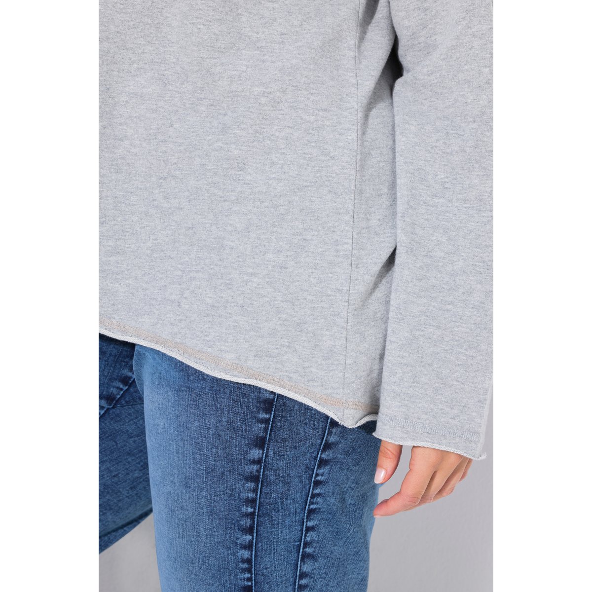 Sweat-shirt oversize, motif grand nœud gris clair chiné, ULLA POPKEN