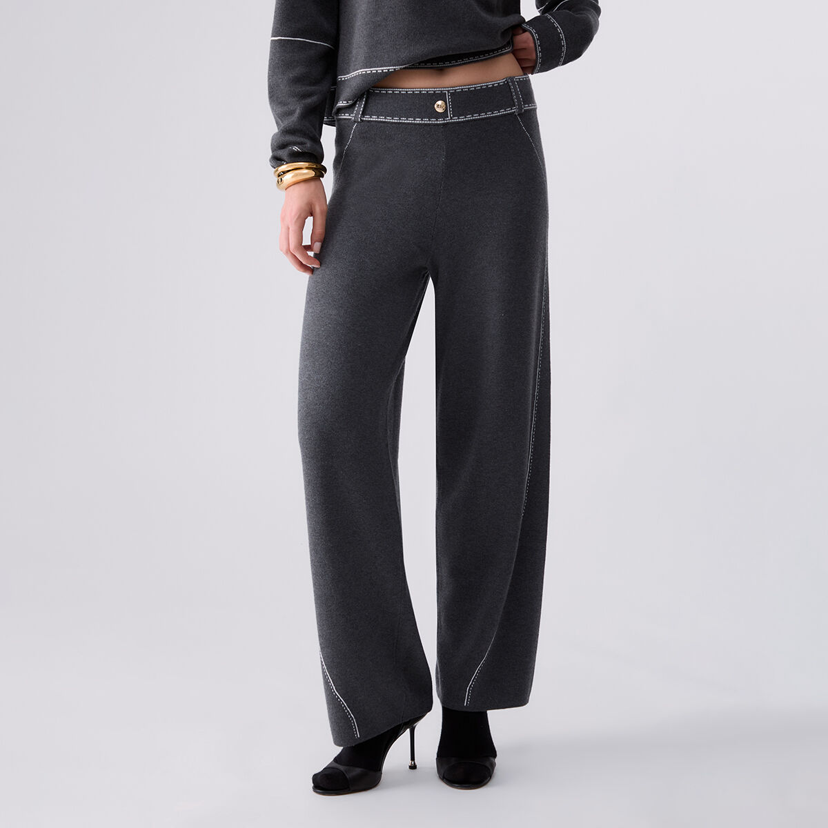 Pantalon avec surpiqûres contrastées gris, LIU JO