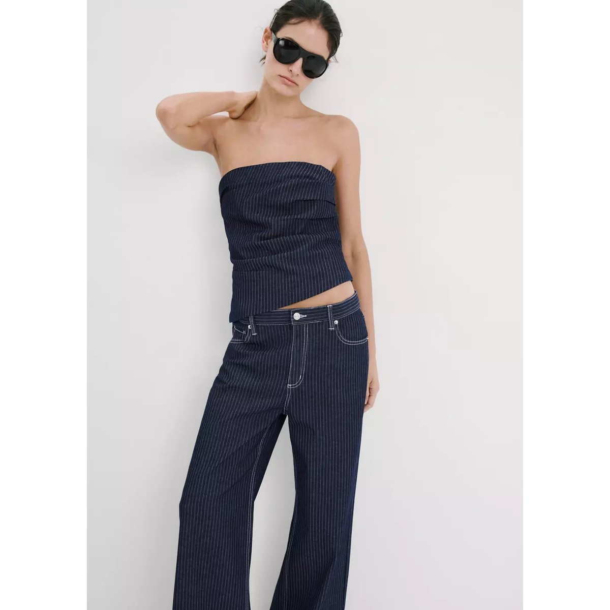 Jean droit rayures bleu indigo, MANGO