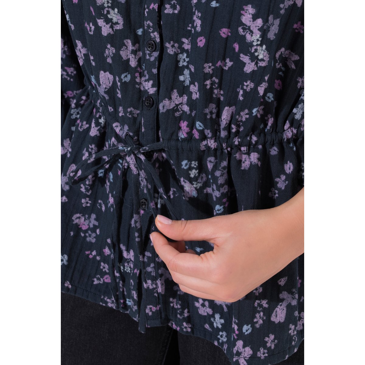 Blouse en mousseline motif floral noir, ULLA POPKEN