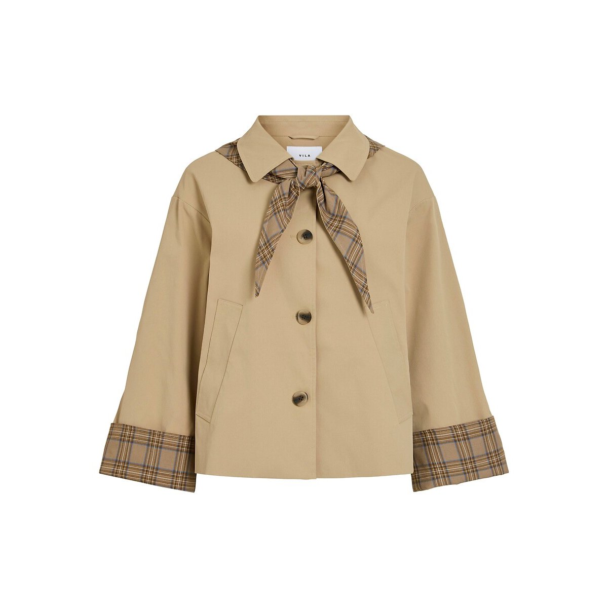 Trench corto doppio materiale con fiocco beige, VILA