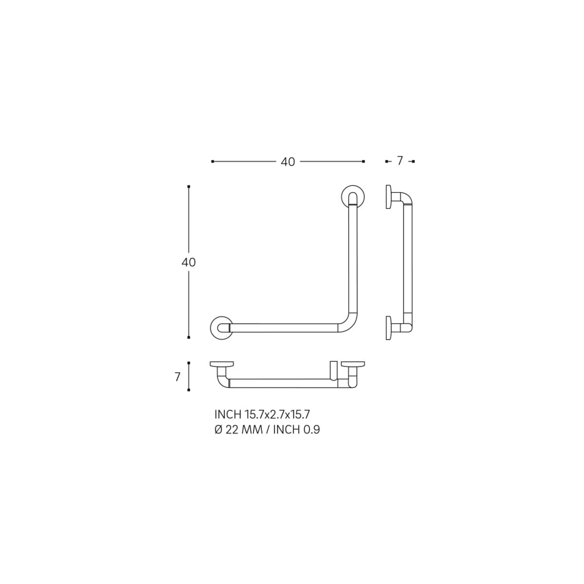 Barre D'appui Wc Angle Droite  ARCHITECT chrome, COSMIC