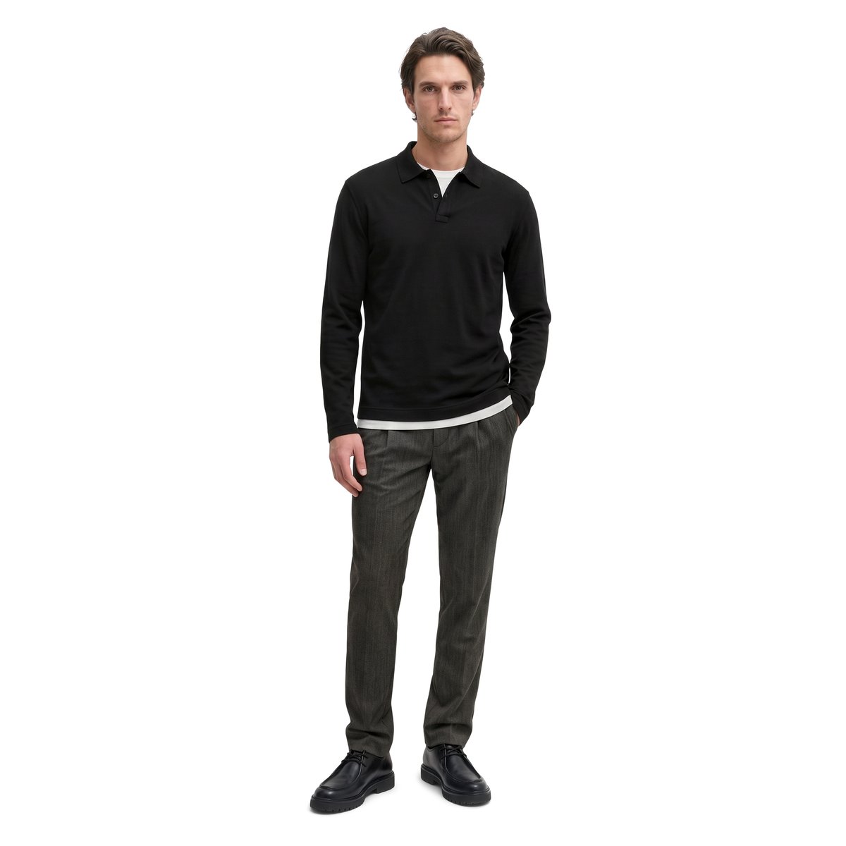 Polo à manches longues, coupe classique en pur coton biologique noir, MARC O'POLO