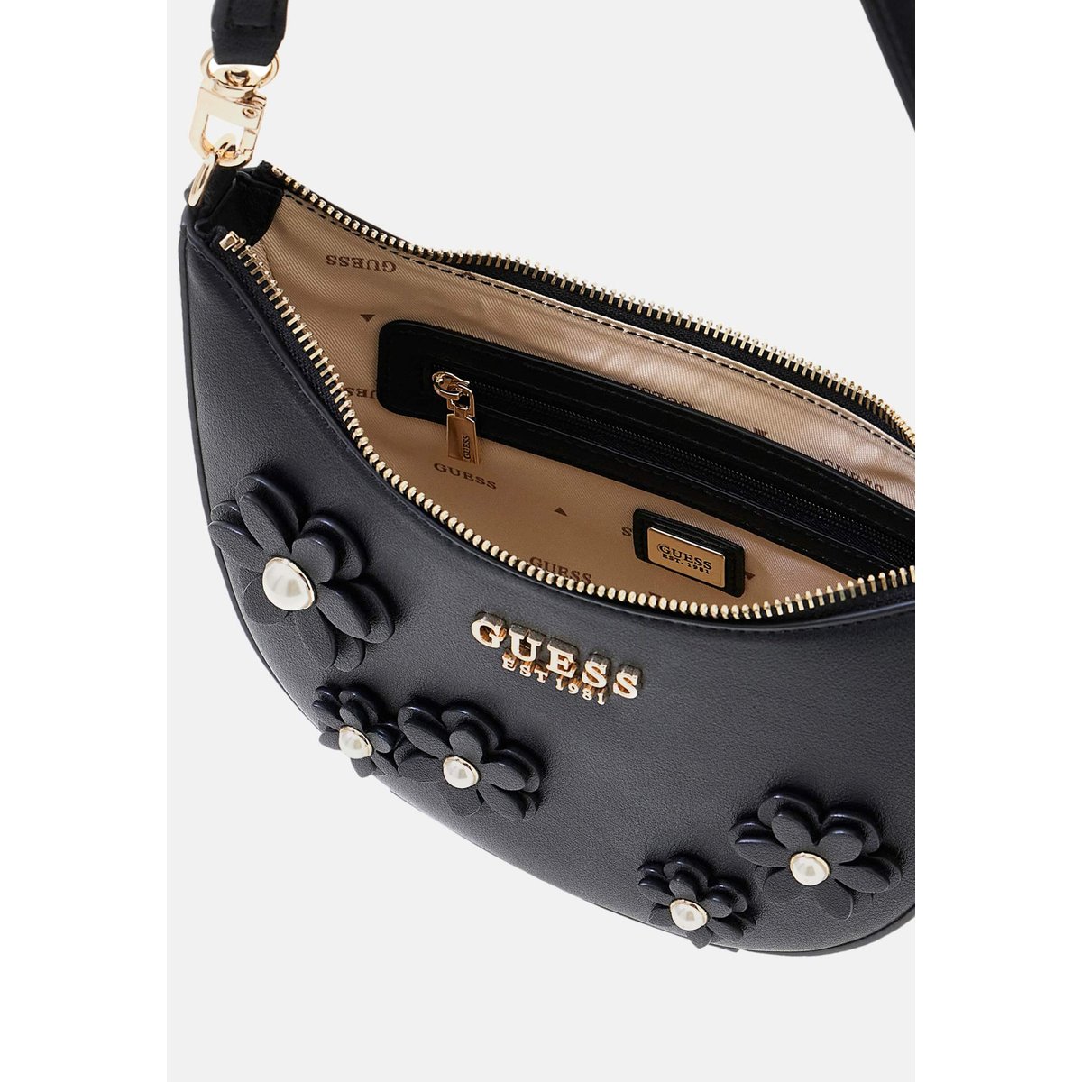 Mini Sac D'épaule Zaria Fleurs noir, GUESS