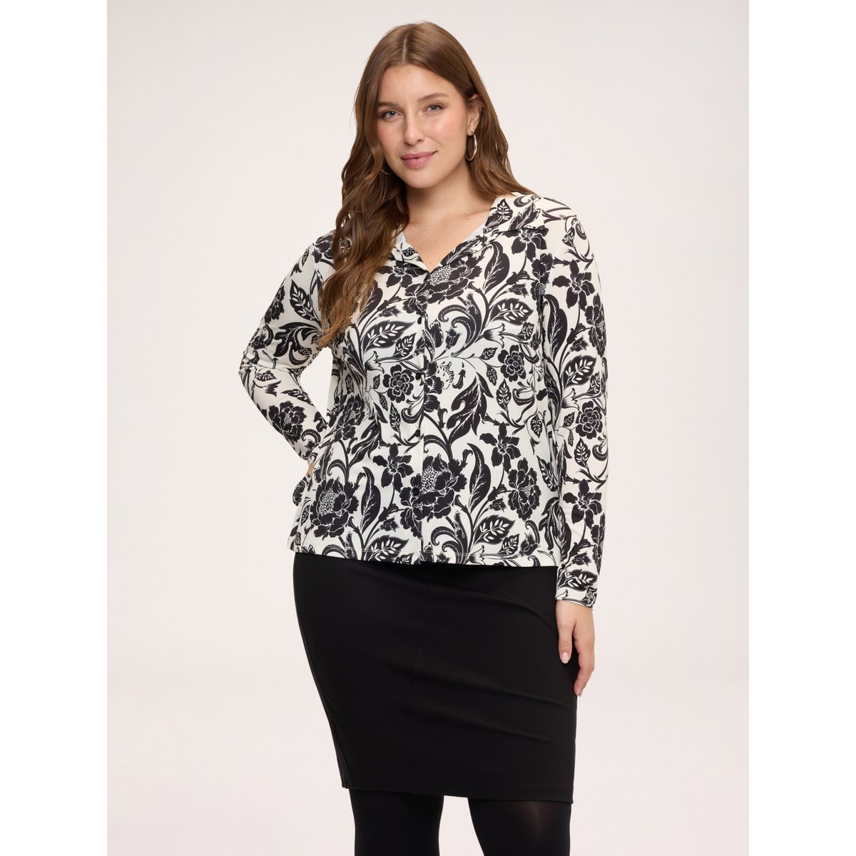Blouse à imprimé floral avec col noir, FIORELLA RUBINO