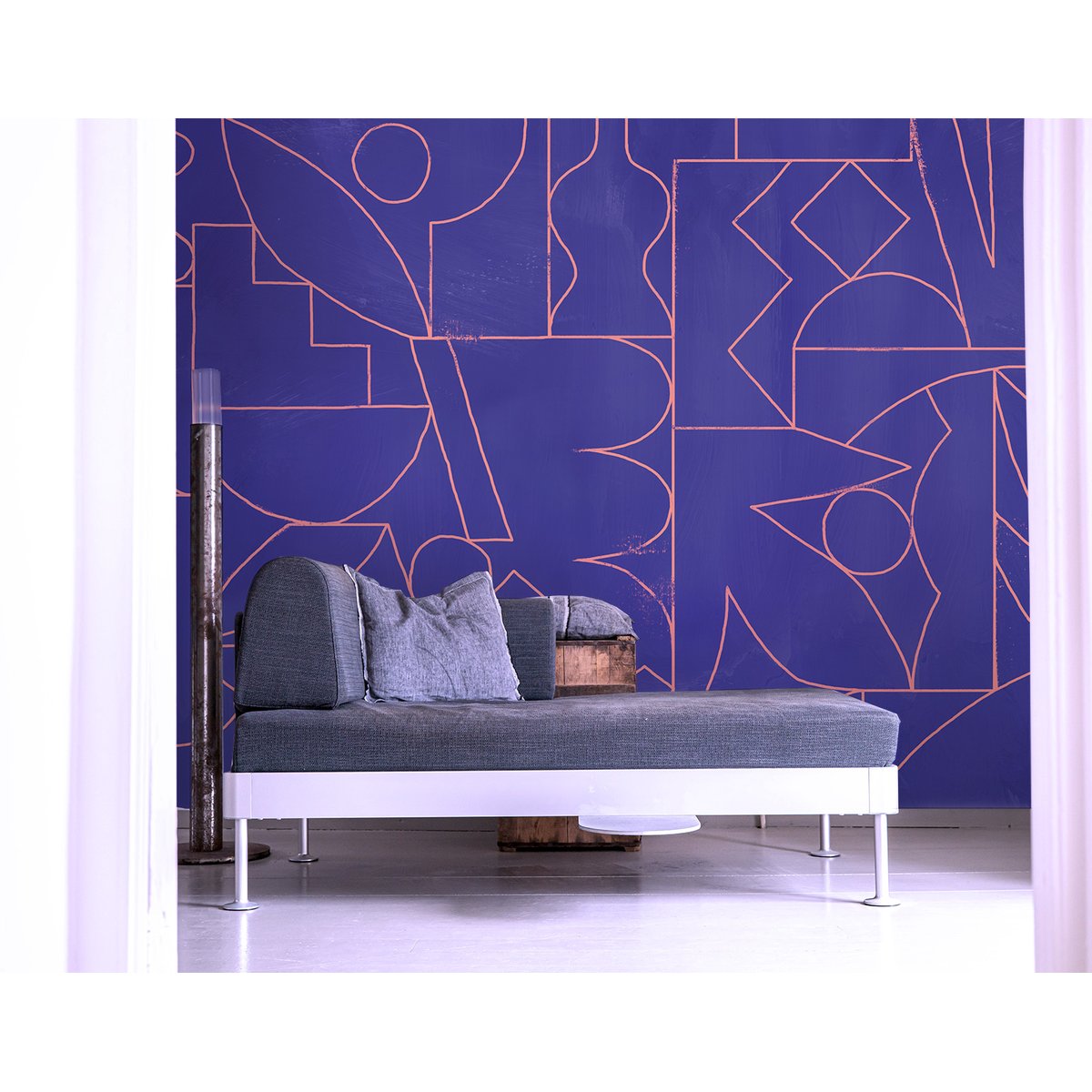 Papier peint panoramique Fragments, Jaune 340 x 250cm bleu, ACTE DECO