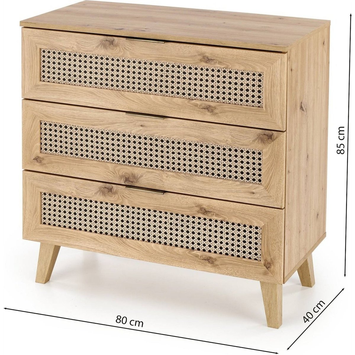 Commode TRIVILLA bois et cannage scandinave chêne artisan et cannage naturel, RECOLLECTION
