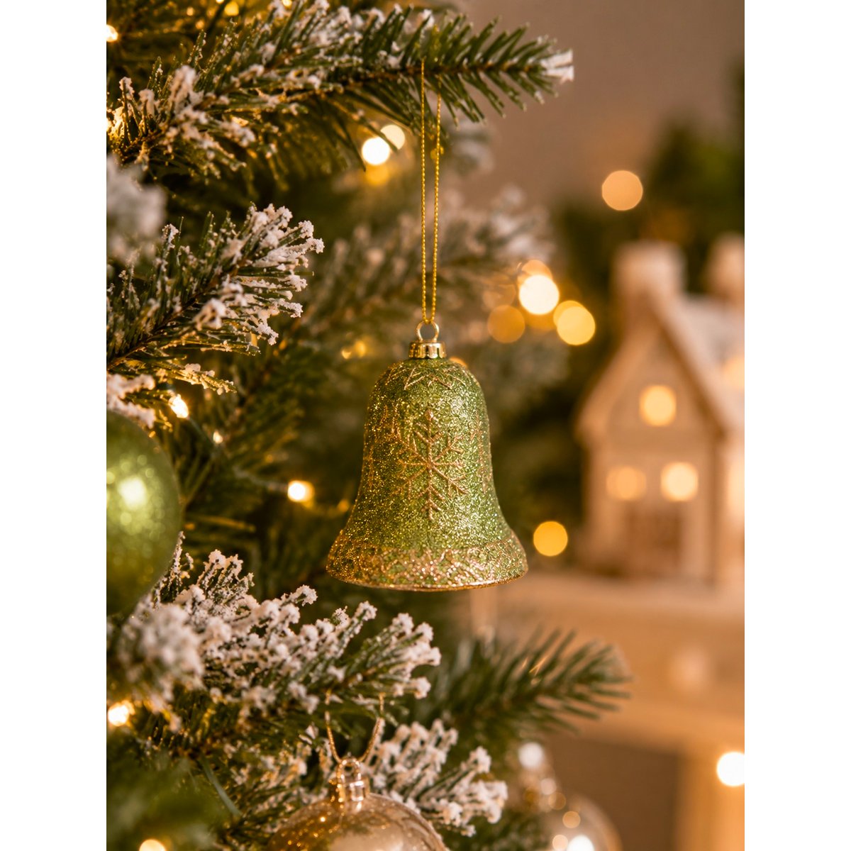 1 suspension cloche de Noel paillettes vert, EDEN