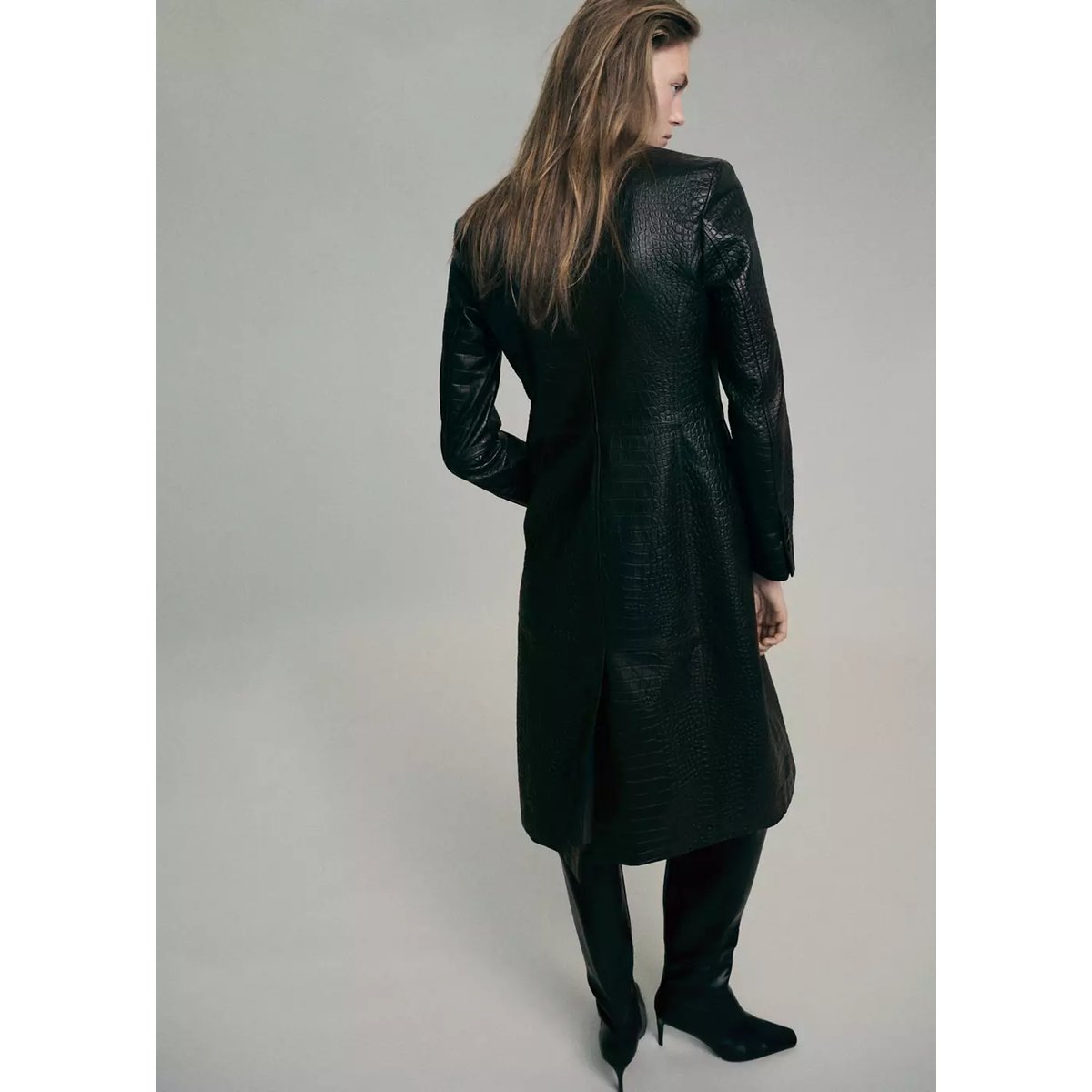 Manteau cuir effet croco marron, MANGO