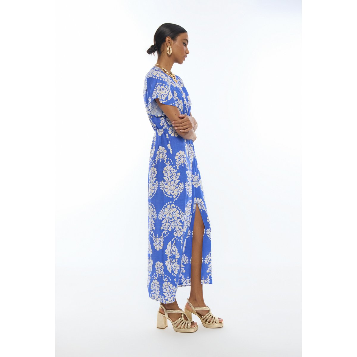 Robe longue imprimé paisley col en V ciel, LOLA CASADEMUNT