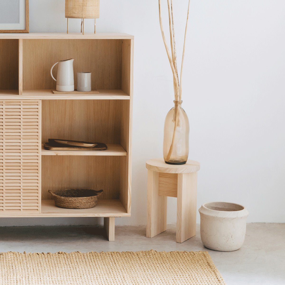 Tabouret en pin massif non verni CALPE bois clair, NAAN FURNITURE