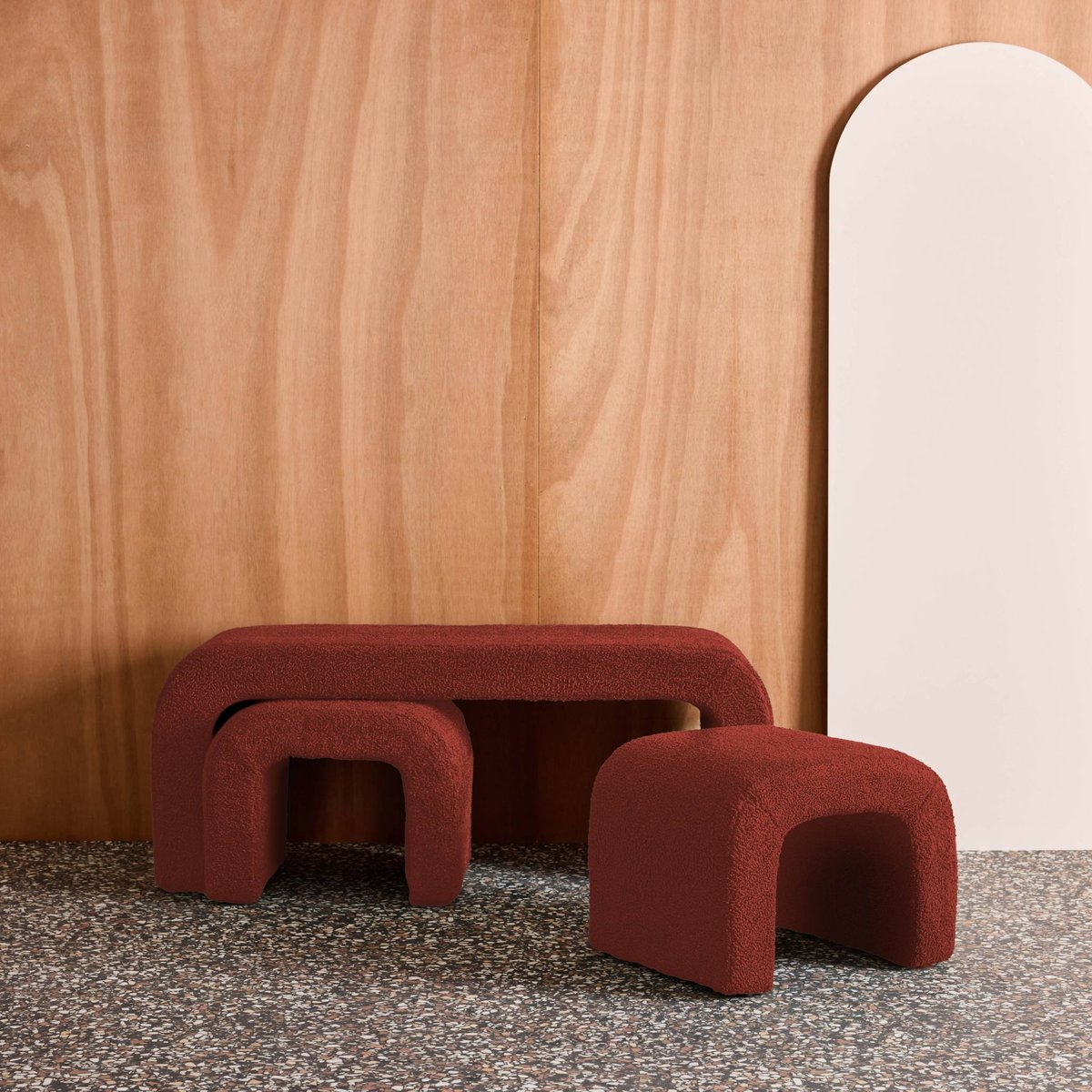 Banc et tabourets gigognes bouclette  INO kaki, SWEEEK