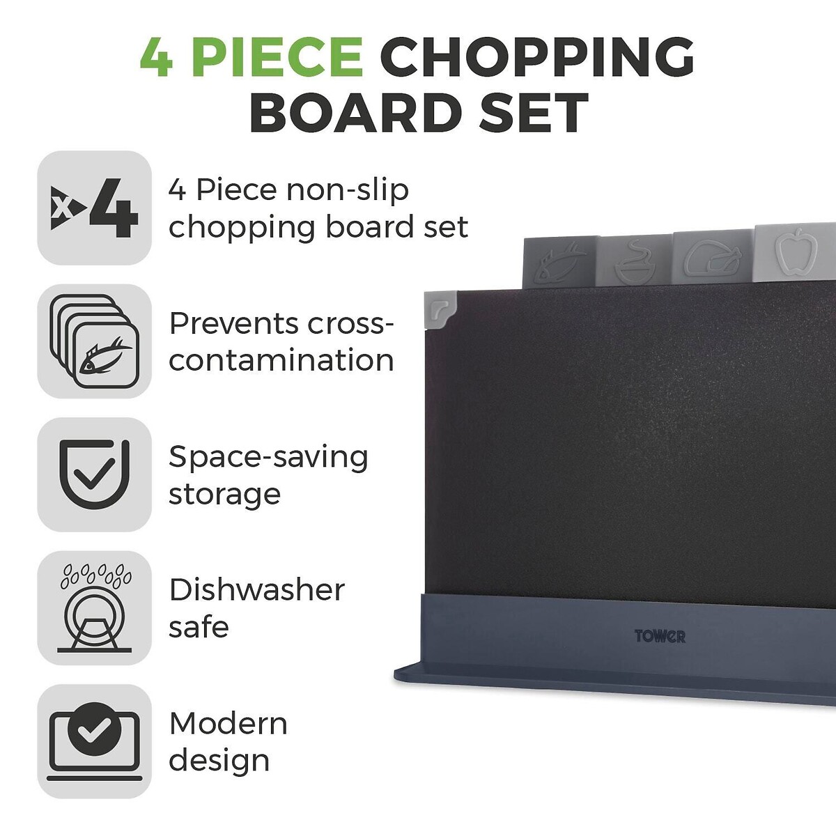 4-Piece Chopping Board Set black, TOWER