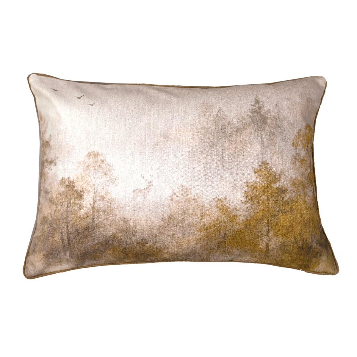 Coussin réversible motif aquarelle forêt - QABANE tabac, HOME MAISON