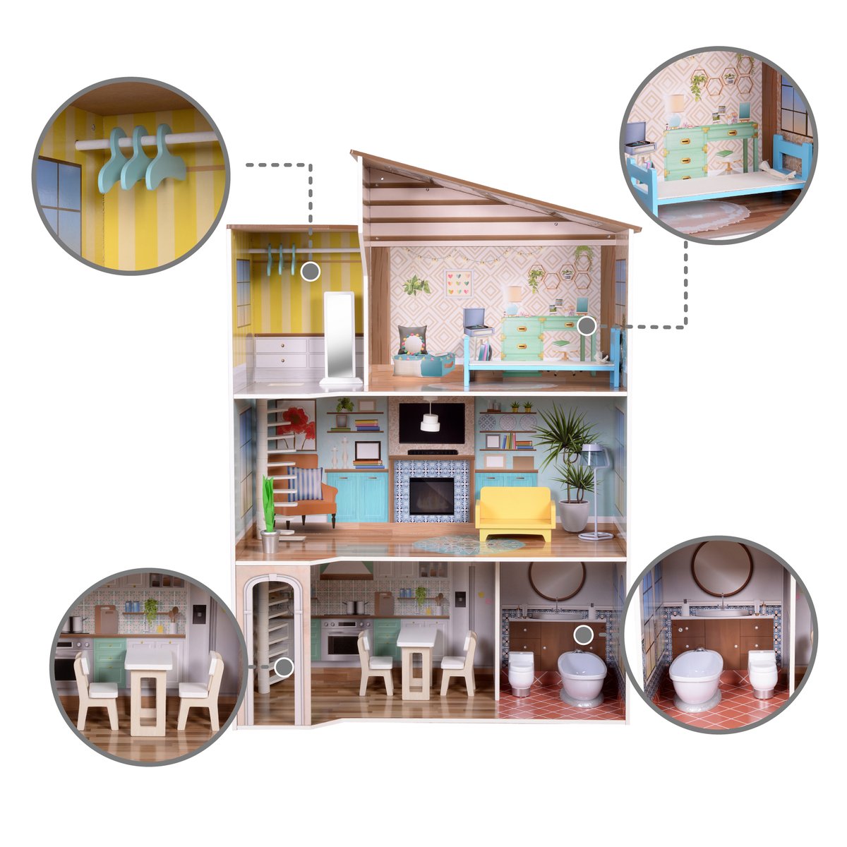 Maison Poupée Bois 3 Étages rose, TEAMSON KIDS