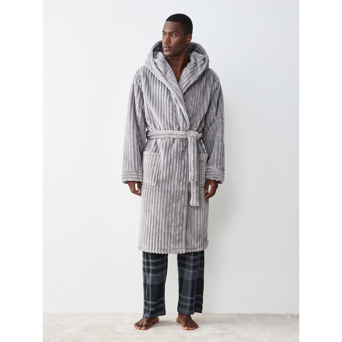 Robe de chambre côtelé gris mat, NEXT