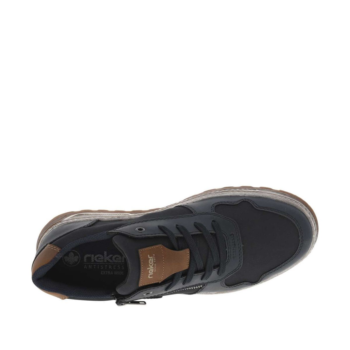 Sneakers marine à talon plat et à lacets plats marine et zip latéral marine, RIEKER