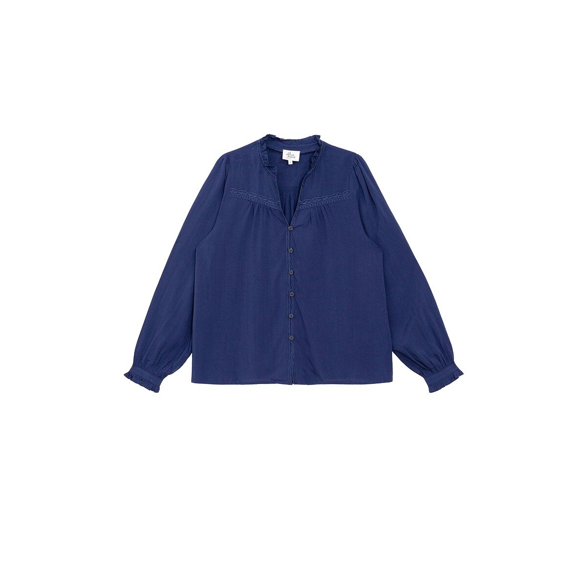 Blusa con cuello en pico y detalles bordados, BOWEN azul marino, LA PETITE ETOILE
