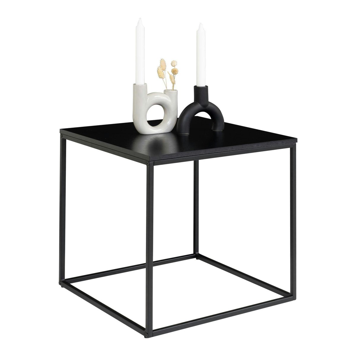 Bout de canapé carré bois / métal noir, PIER IMPORT