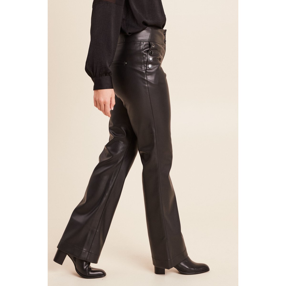 Pantalon bootcut taille haute similicuir noir, BREAL