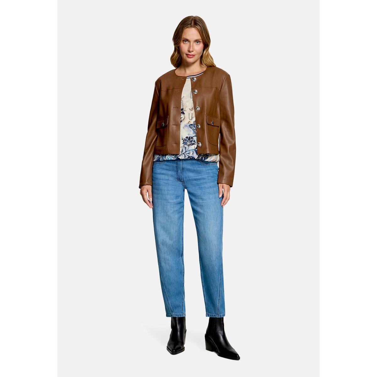 Haut casual à cordon coulissant sous tunnel beige/bleu, BETTY BARCLAY