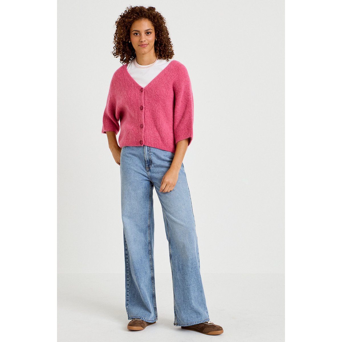 Gilet ample col v manches 3/4 vieux rose, CACHE CACHE