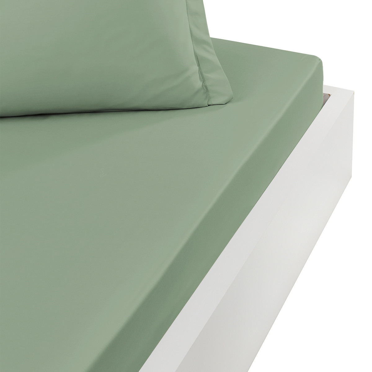 Drap housse en percale de coton bonnet 30 cm SOFT PERCALE sauge, SENSEI MAISON