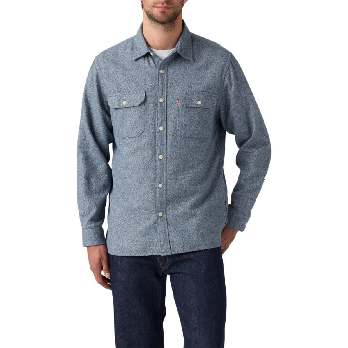 Chemise en coton bleu gris chinée avec une coupe droite et 2 poches bleu et gris, LEVI'S