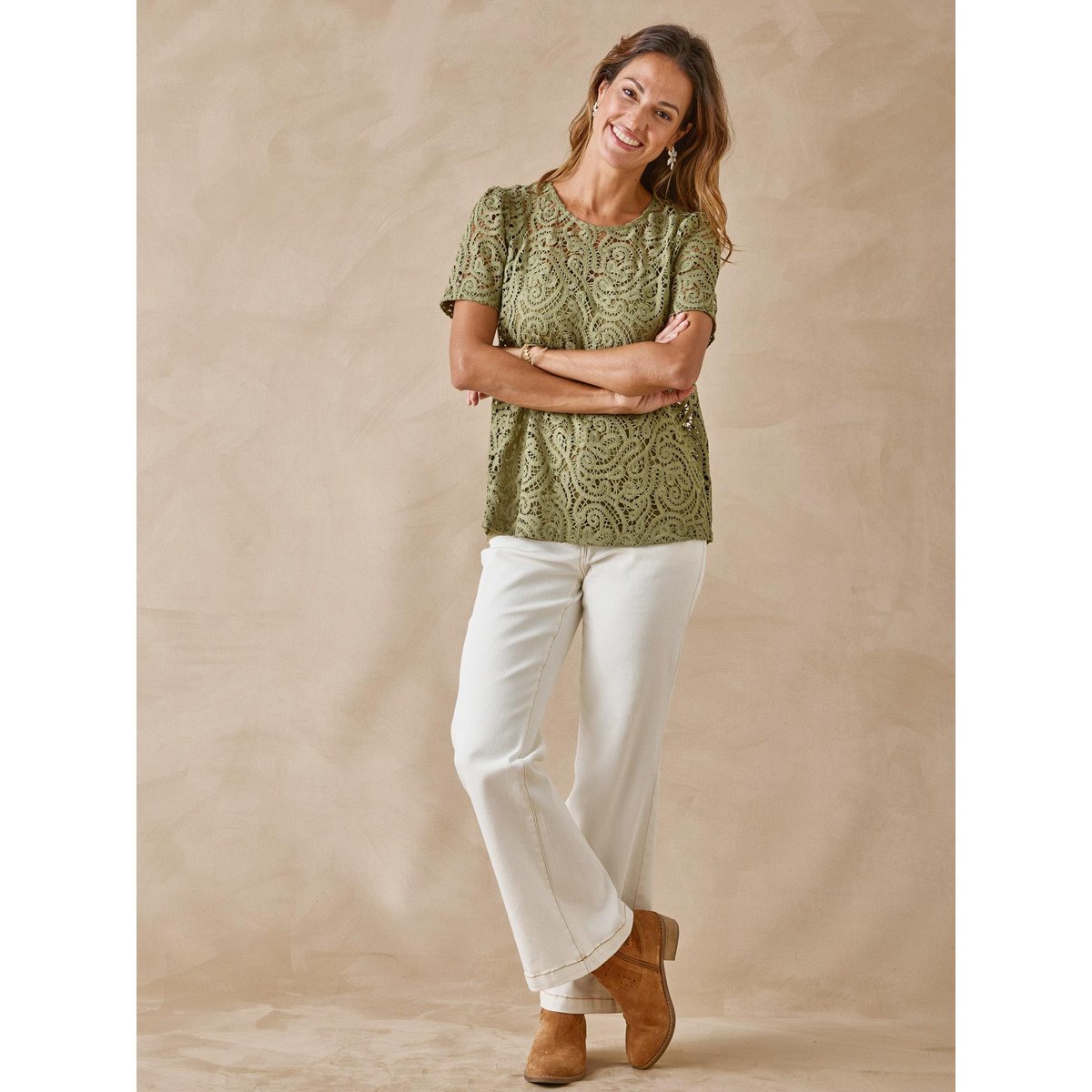 Tee-shirt macramé imprimé kaki, DAXON