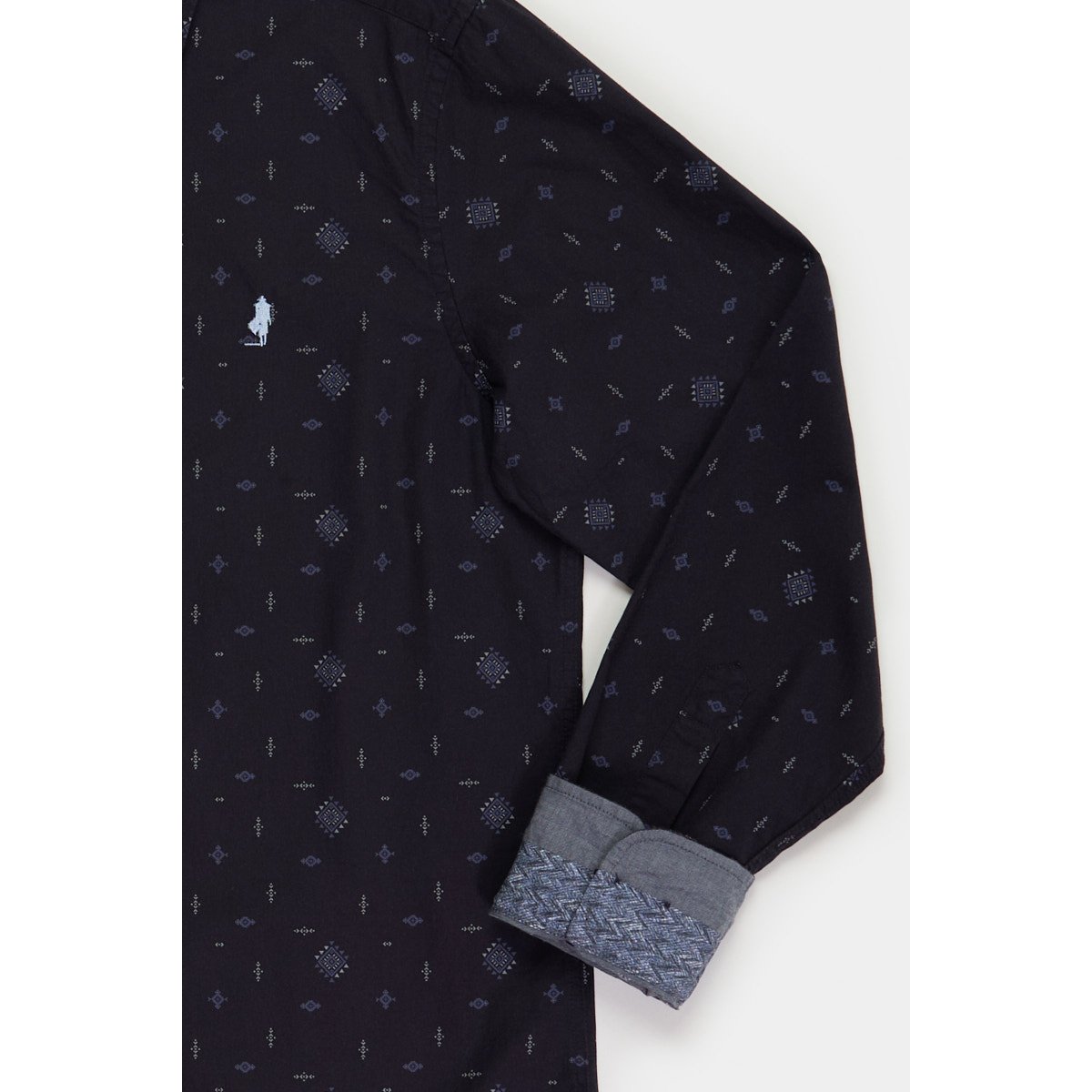 Chemise imprimée losanges éthniques bleu marine, MCS