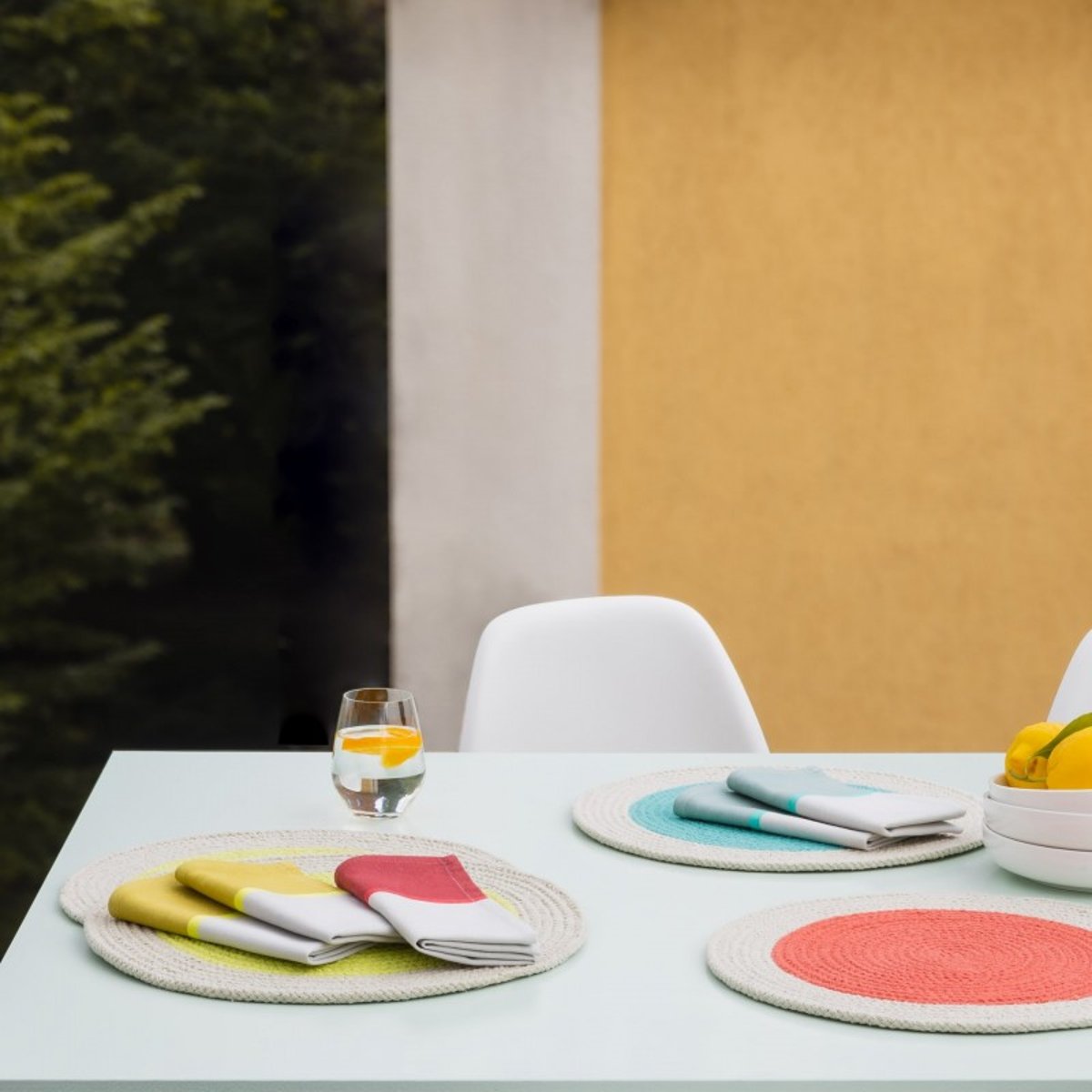 Set de table coton rond design lot de 2 jaune, REMEMBER