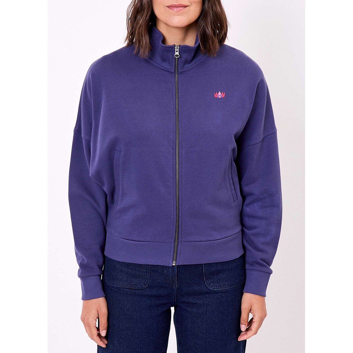 Sweat zippé coton bio TRESOR bleu dark blue, PRINCESSE NOMADE