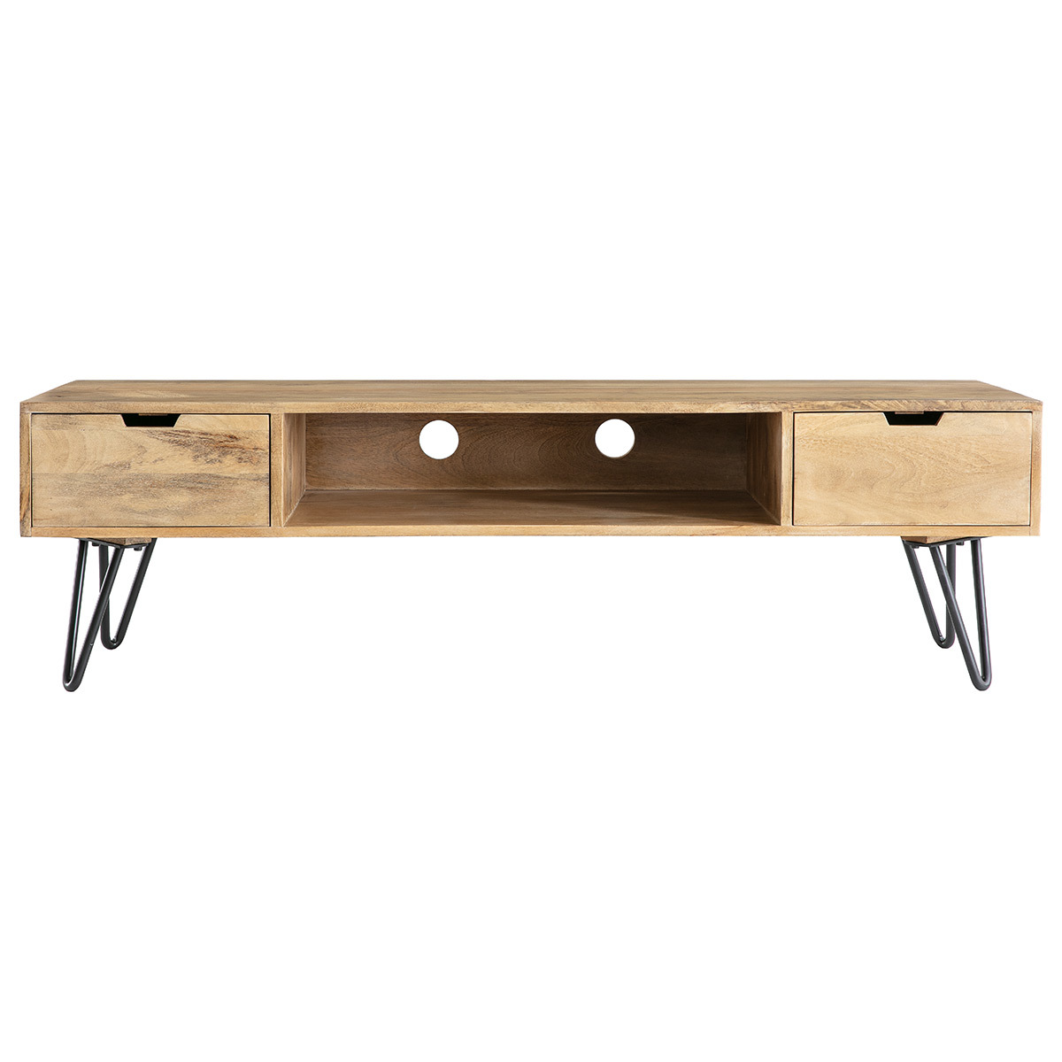 Meuble TV en bois manguier massif et métal noir L150 VIBES naturel, MILIBOO