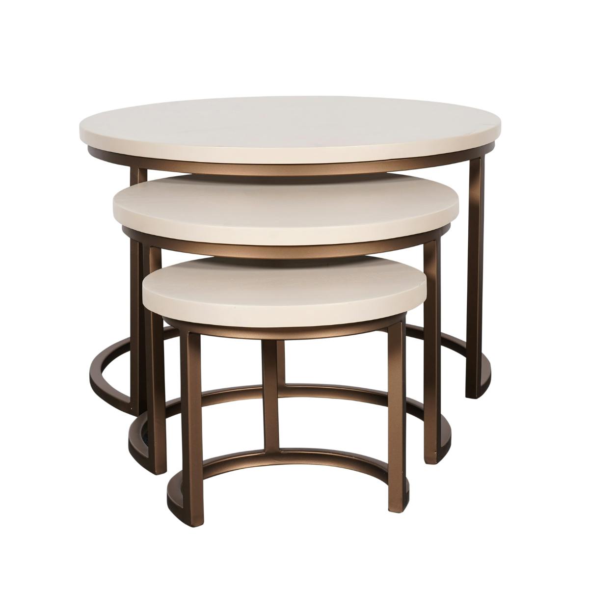 Table basse gigogne bois sable pied bronze (lot de 3) CORTINA beige, PIER IMPORT