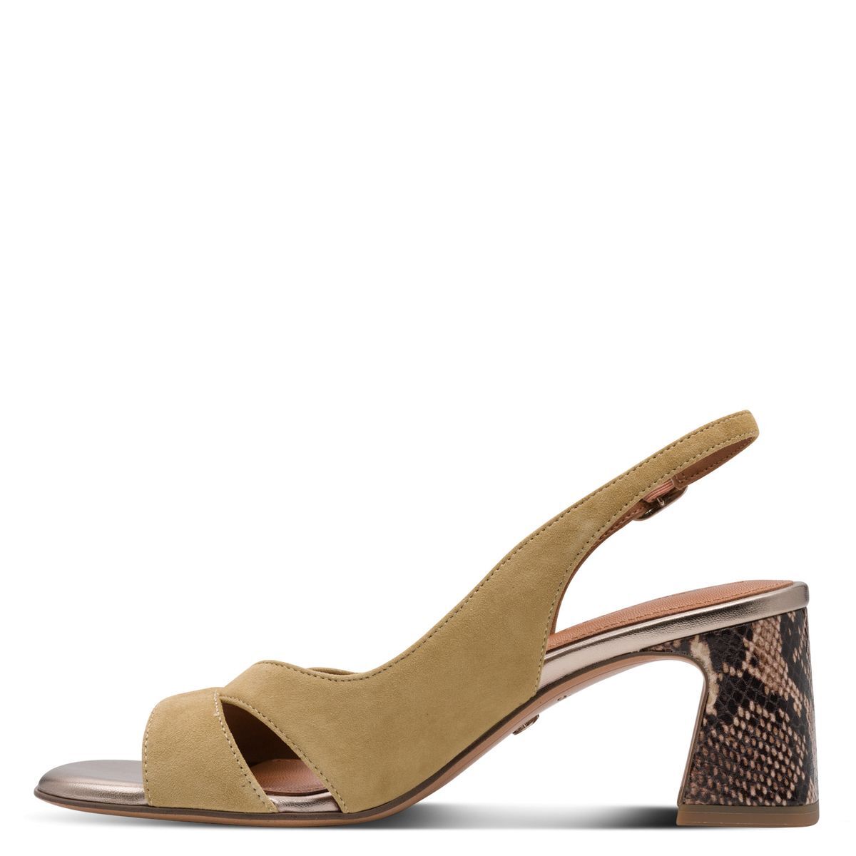 Sandale à talon en cuir beige, TAMARIS
