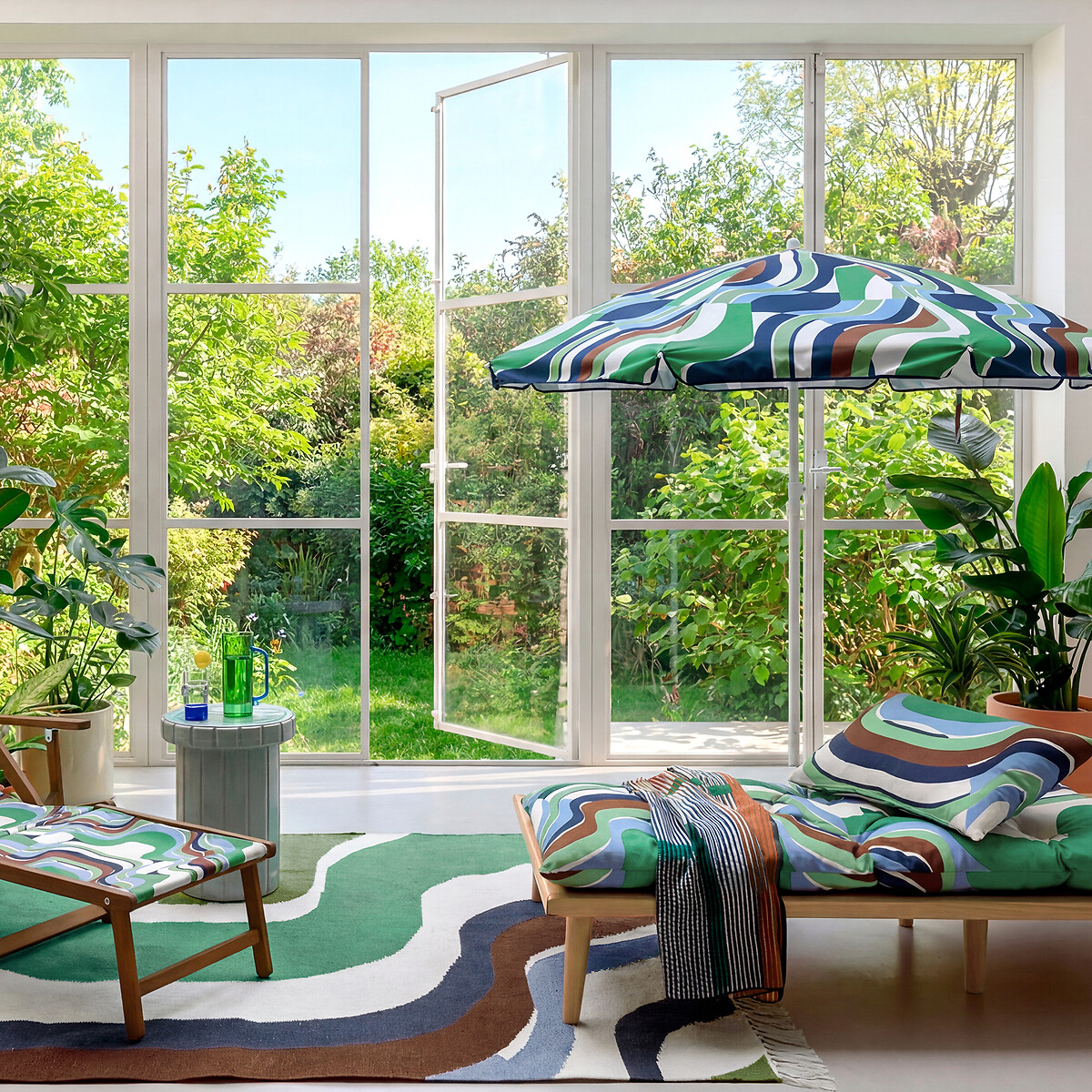 Matelas de sol d'extérieur, 120 x 60 cm, imprimé géométrique, SONGE vert, MAPOÉSIE X LA REDOUTE INTÉRIEURS