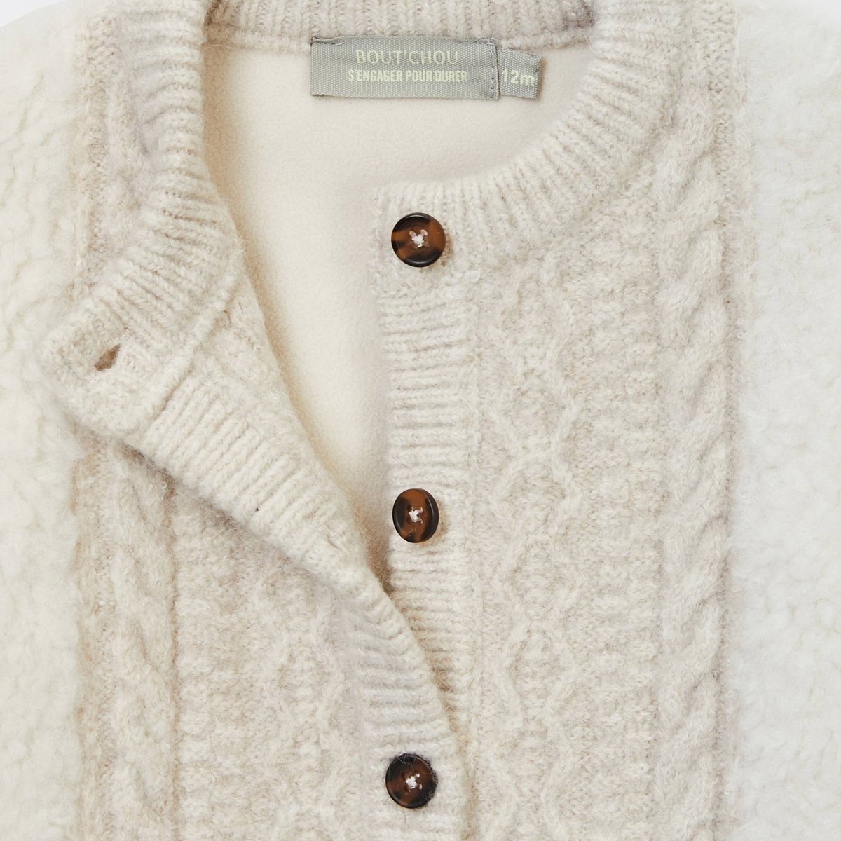 Cardigan bi-matière en sherpa et tricot uni naturel, BOUT'CHOU
