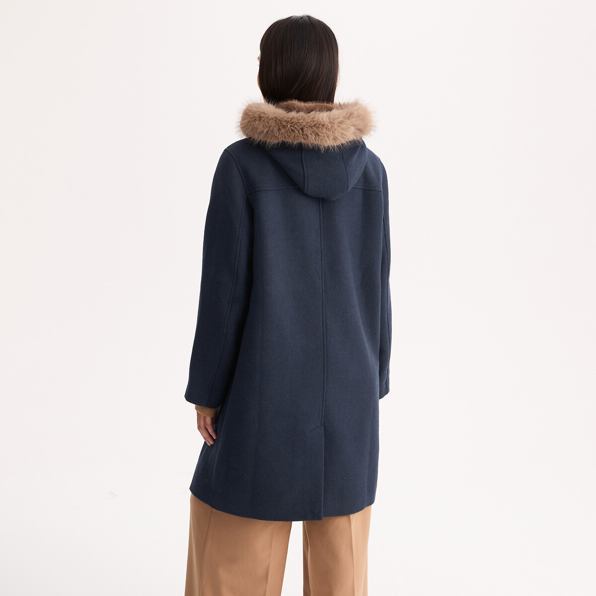 Manteau mi-long, style duffle-coat, à capuche bleu marine, ANNE WEYBURN