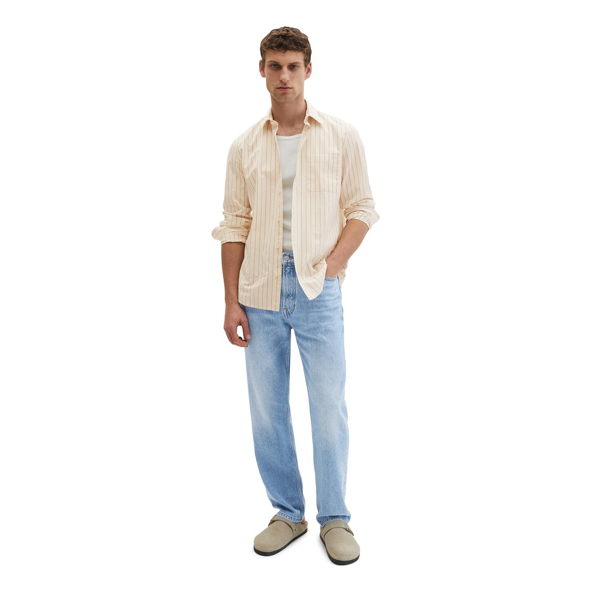 Chemise shaped en popeline de coton bio en mouvement beige, MARC O'POLO